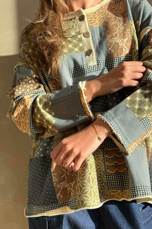 Hippie Shake Patchwork Sweatshirt Stone